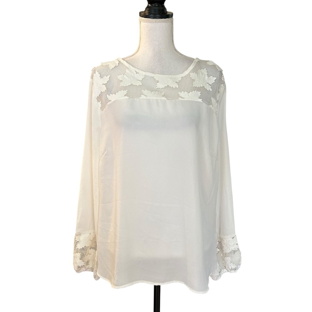 Sioni Long Sleeve‎ Leaf Embellished Career Blouse Women’s SZ XL Eggshell NEW